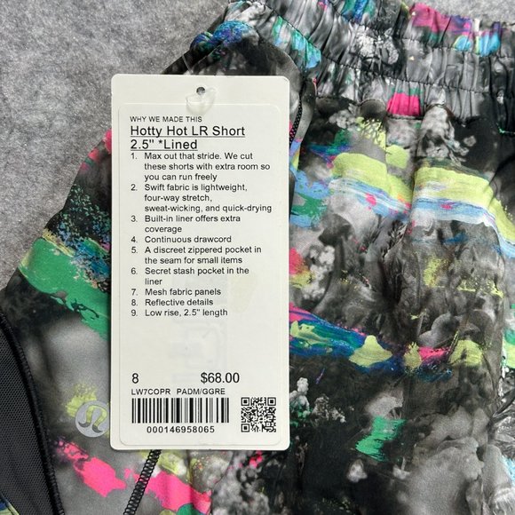 New Lululemon Hotty Hot Shorts Low-Rise Lined 2.5" PADM/GGRE Paint Strokes 8 10 - Picture 8 of 9